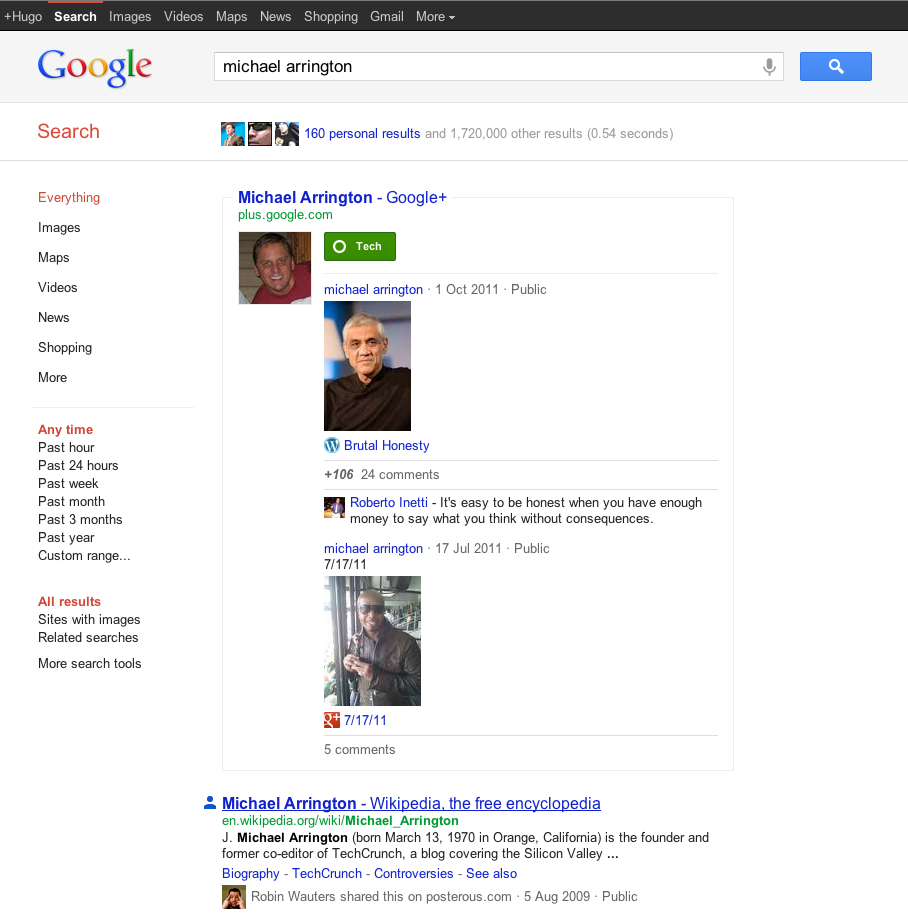 Google Search Results for Michael Arrington